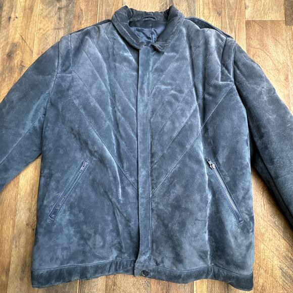 Vintage Wilsons Suede & Leather Jacket Men's Size 46 XL Blue Quilted Heavyweight - Picture 1 of 11